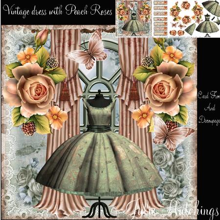 Vintage Dress with Peach Roses Card Front Kit