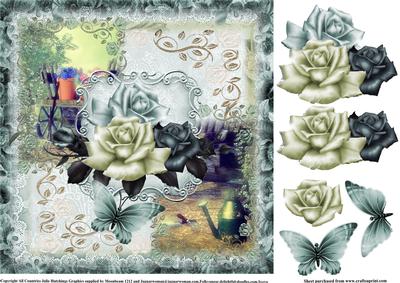 Beautiful Teal Garden Roses 8x8 Topper