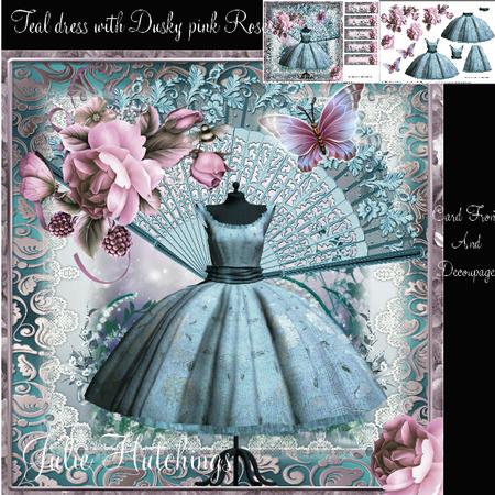 Vintage Style Teal Dress and Dusky Pink Rose