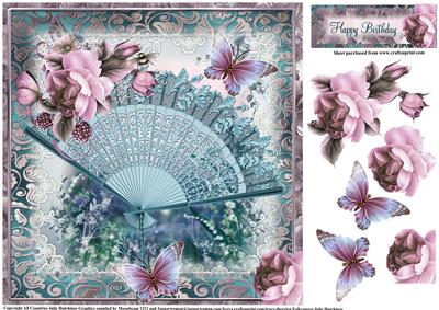 Teal Fan and Dusky Pink Roses Topper