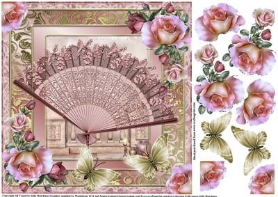 Pink Fan and Pink Roses and Flutters