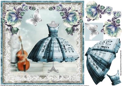 Music Dress and Blue Roses Topper