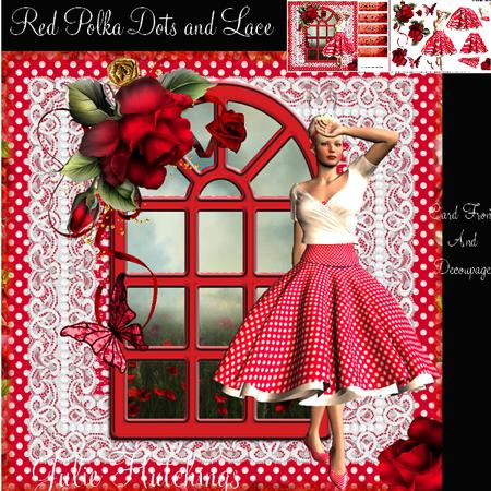 Red Polka Dots and Lace Card Front Kit