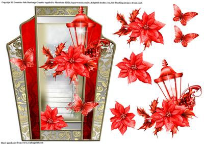 Red Poinsettia Lantern Art Deco Frame Topper