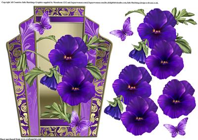 Beautiful Pansies in Art Deco Style Frame
