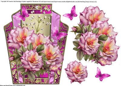 Beautiful Pink Roses in Art Deco Style Frame