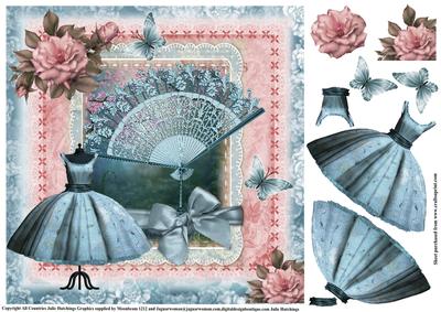 Pink Rose and Blue Dress Vintage Style