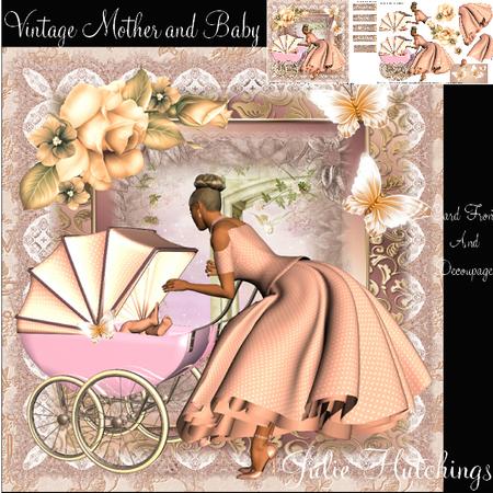 Vintage Style Mother and Baby Girl and Pram