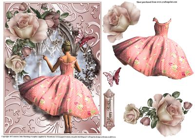 Beautiful Pink Roses Dress Lady Topper