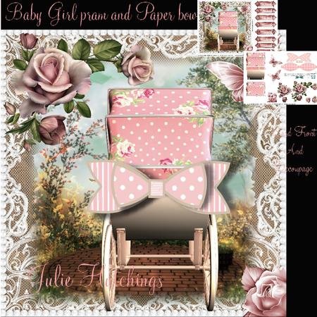 Baby Girl Pram with Optional Paper Bow