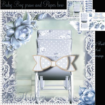 Baby Boy Pram with Optional Paper Bow