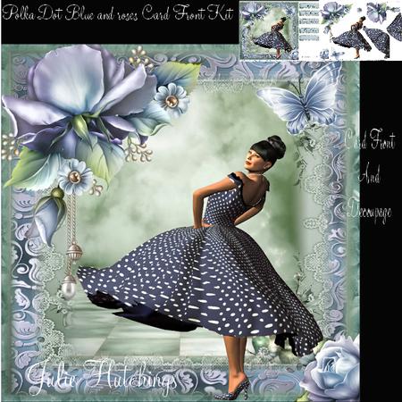 Polka Dot Blue and Roses Card Front Kit