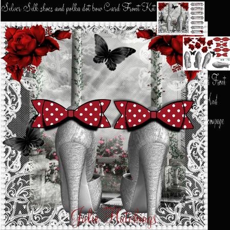 Silver Silk Shoes and Paper Bows Card Front