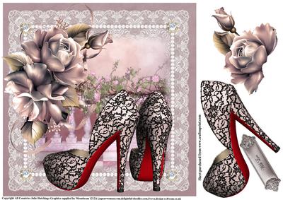 Red Soled Pink and Black Lace Shoes