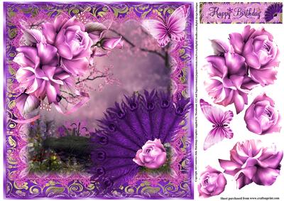 Purple Fan and Pink Roses Topper