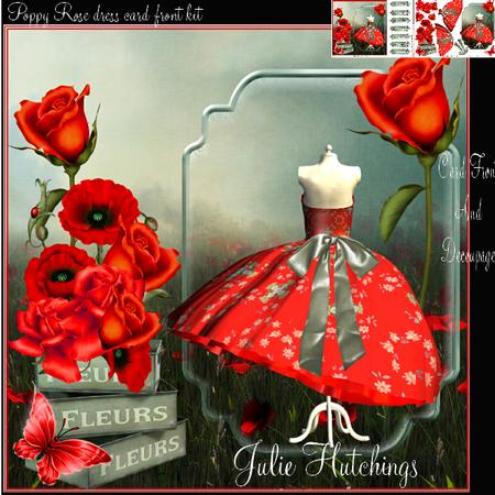 Vintage Style Rose Poppy Dress Card Front Kit