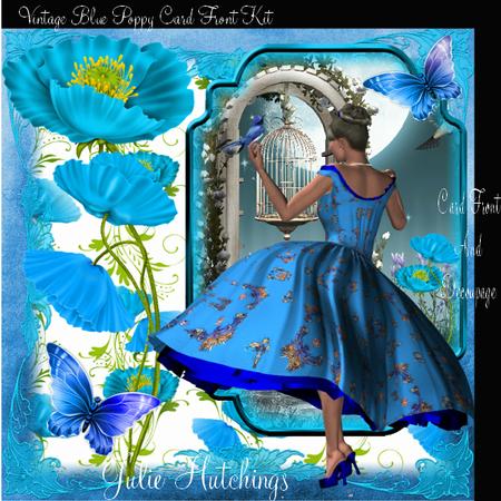 Beautiful Poppy Blue Card Front Kit