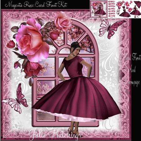1950's Style Magenta Rose Card Front Kit