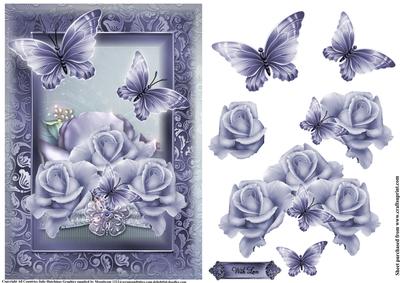 Beautiful Blue Roses and Butterfly Card Front