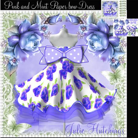 Blue Rose Paper Bow Dress Card Front Kit