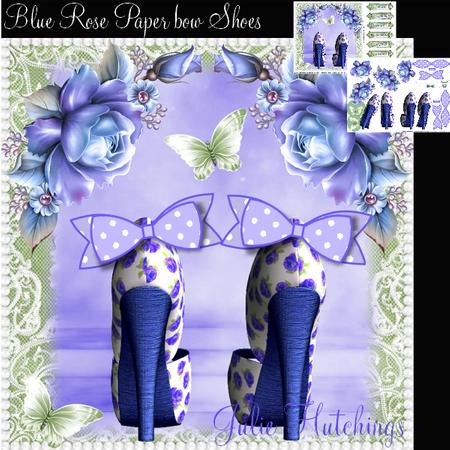 Blue Rose Paper Bow Shoes Card Front Kit