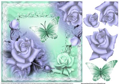 Beautiful Mint Butterfly and Roses