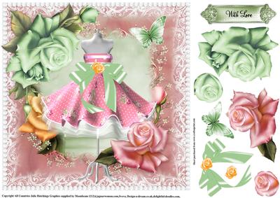 Pink Polka Dot Dress and Roses Topper
