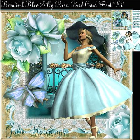 Beautiful Blue Silky Rose Card Front Kit