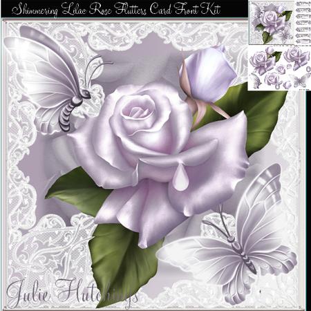 Beautiful Shimmering Lilac Rose Flutters Card Front Kit