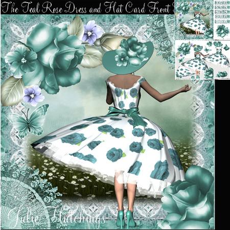 The Teal Rose Dress Card Front Kit