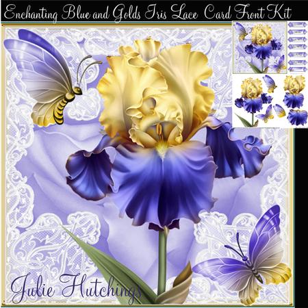 Enchanting Blues and Golds Iris and Lace Card Front