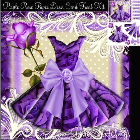 Gorgeous Purple Roses Paper Dress Card Kit