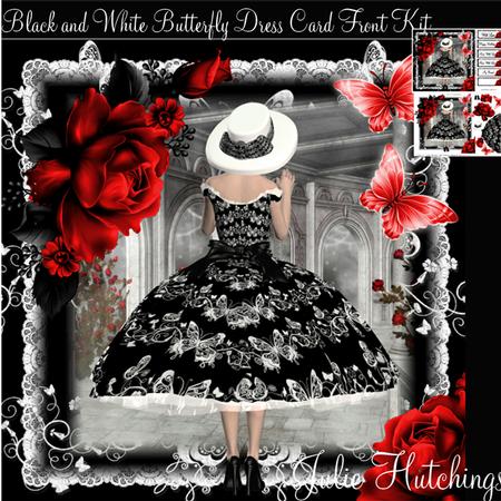 Black and White Butterfly Dress Card Front Kit