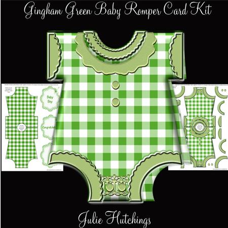 Baby Boy Gingham Green Romper Shaped Card Kit