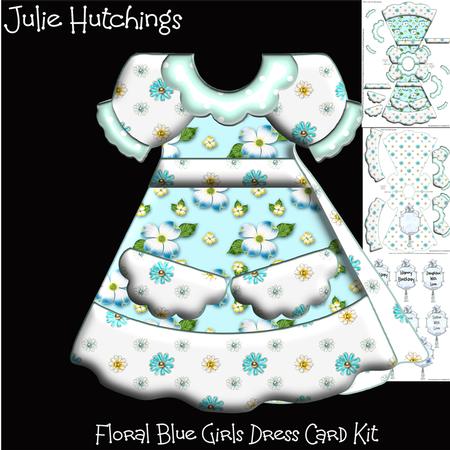 Floral Blue Girls Dress Card Kit
