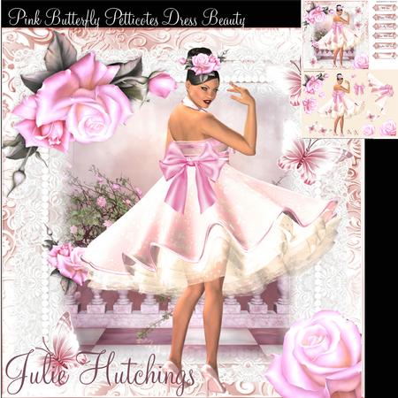 Beautiful Pink Butterfly Petticoat Dress Beauty Card Front