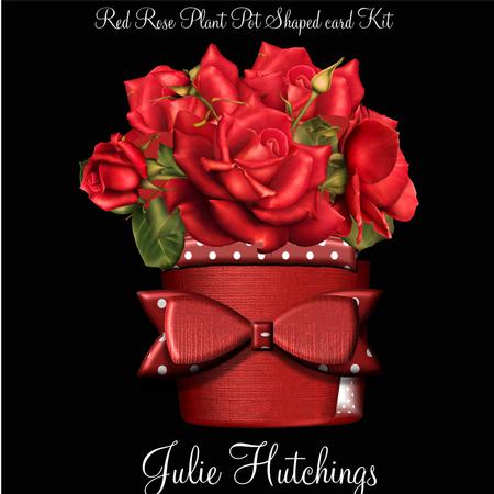 Gorgeous Red Rose Plant Pot with Paper Bow Shaped Card