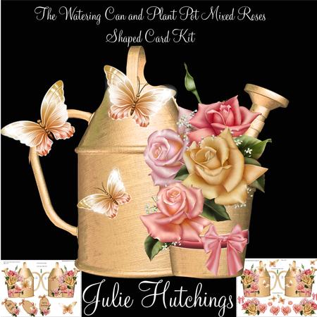 Beautiful Watering Can and Plant Pot Mixed Roses Shaped Card
