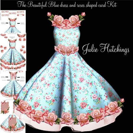 Beautiful Blue and Pink Rose Dress Shaped Card Kit