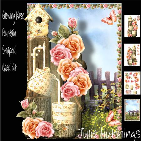 Beautiful Glowing Roses Water Fountain Shaped Card