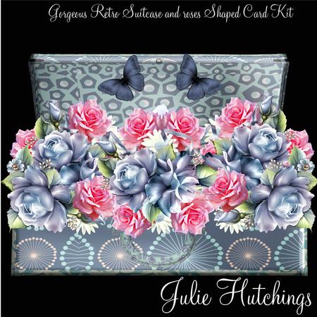Gorgeous Retro Style Suitcase and Roses Shaped Card
