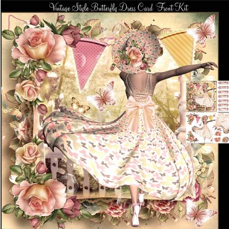 Gorgeous Vintage Style Butterfly Dress Card Front Kit