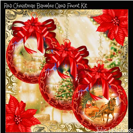 Beautiful Red Christmas Baubles Card Front Kit