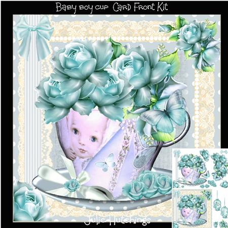 Beautiful Baby Boy Cup of Roses Card Front Kit