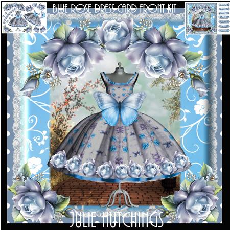 Gorgeous Vintage Blue Rose Dress Card Front Kit