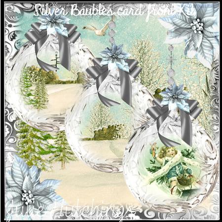 Beautiful Silver Christmas Baubles Card Front Kit
