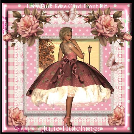 Lacy Pink Rose Card Front Kit