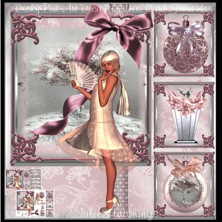 Dusky Pink Deco Christmas Card Front Kit