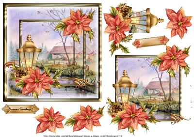 Beautiful 6x6 Poinsettia Lantern Winter Scene Topper
