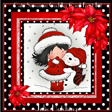 Cute Christmas Snowman Cuddles Card Front Kit